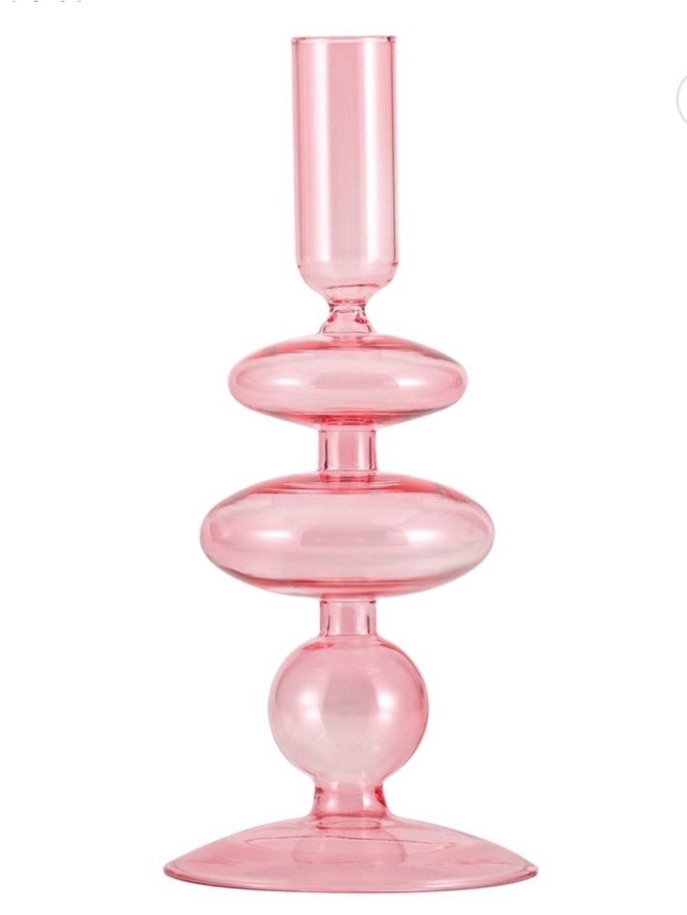4 Pink Glass taper bubble shape Candle Holders